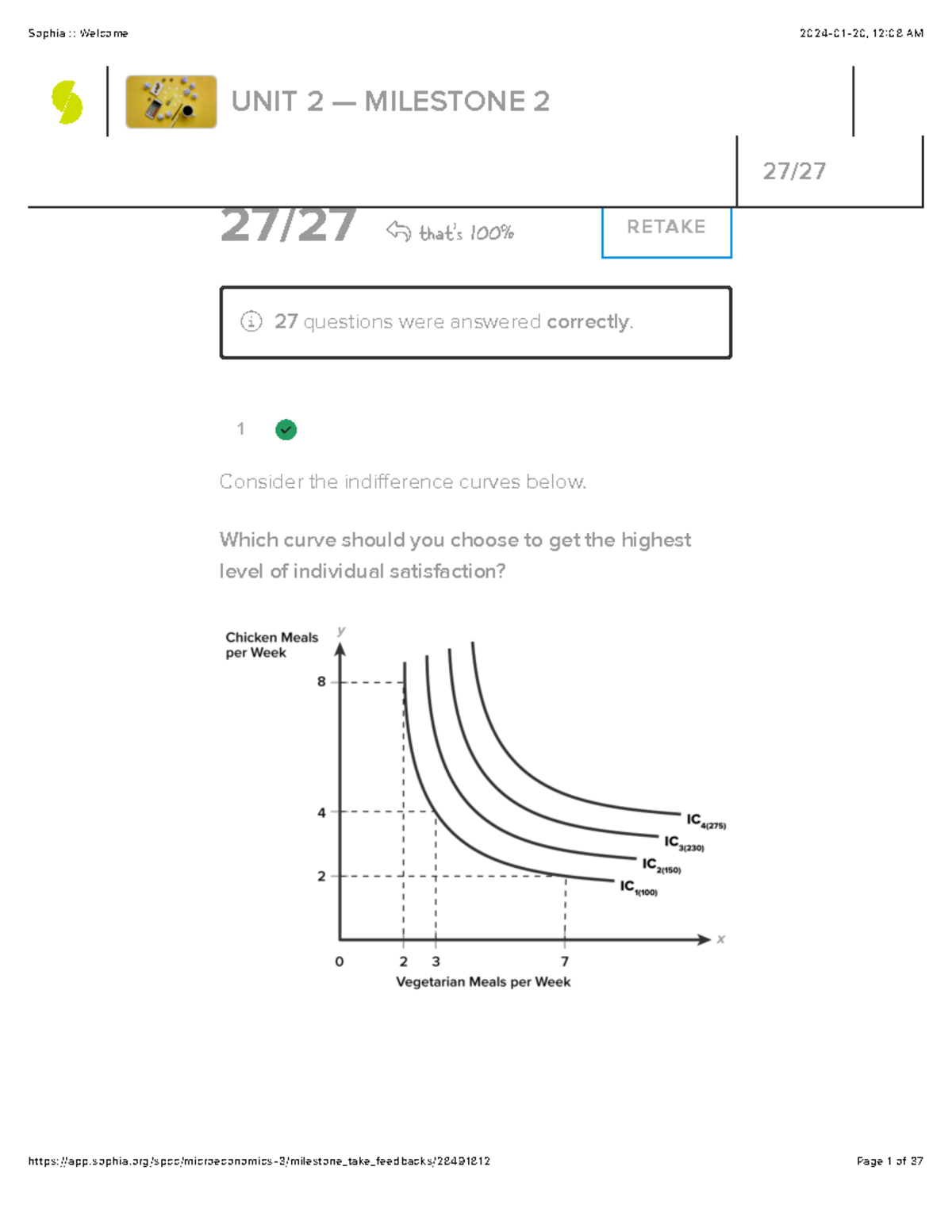 Sophia Microeconomics Unit 2 Milestone - 1 27 / 27! That's 100% RETAKE ...