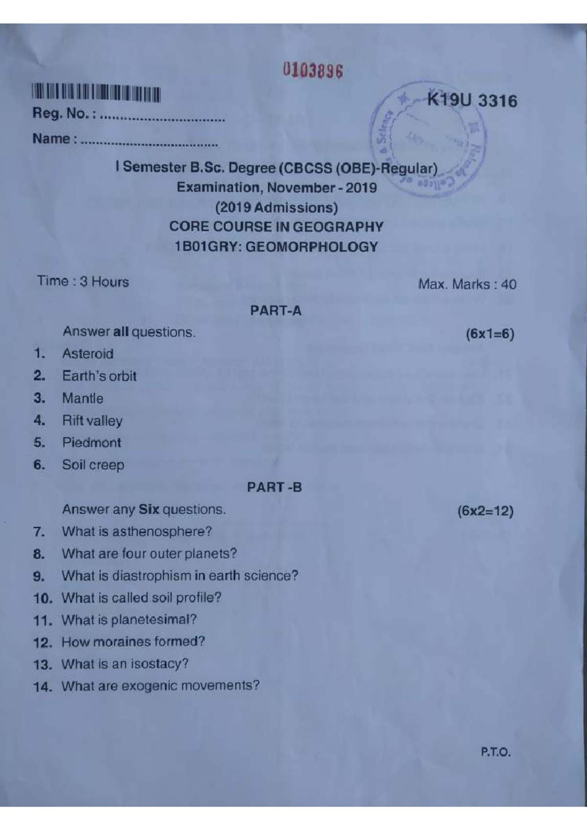 I st semester bsc geography 2019 qp Geography Studocu