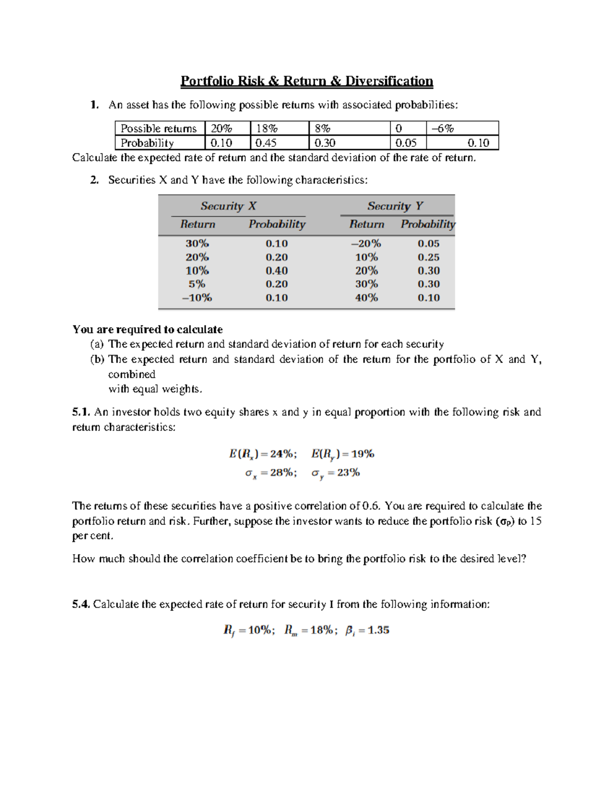 Portfolio management - Portfolio Risk & Return & Diversification An ...
