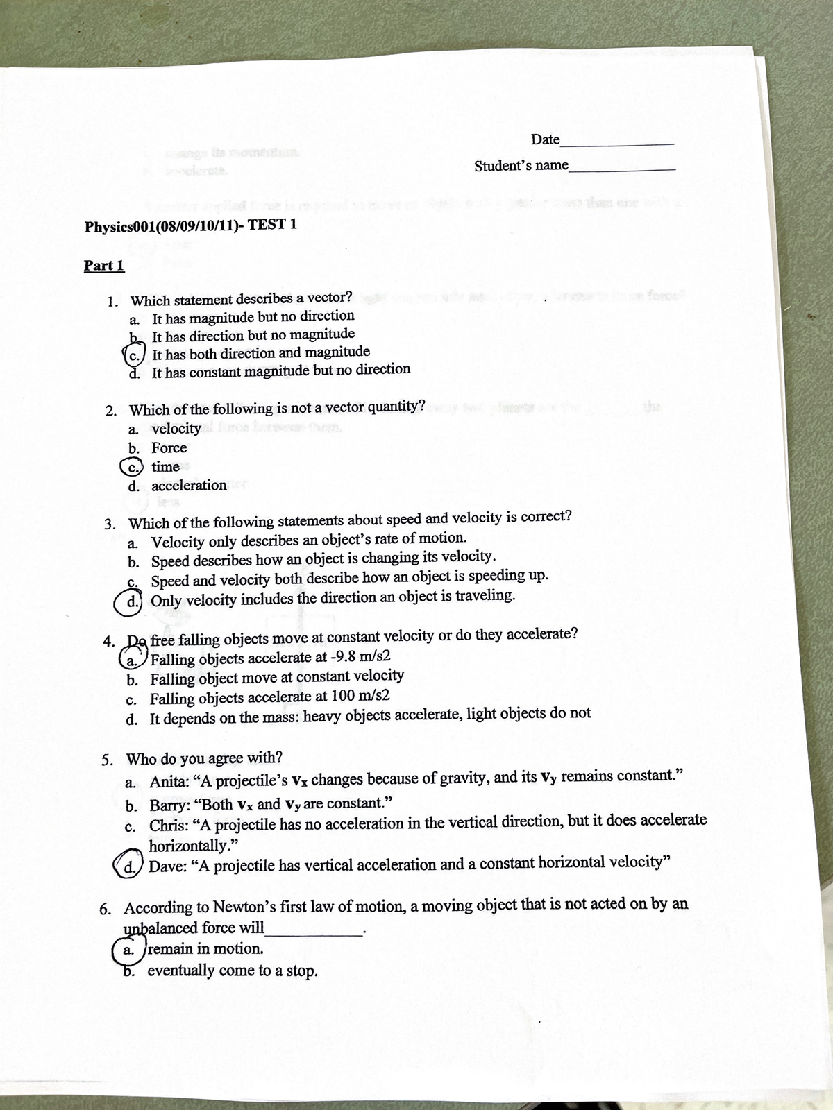 Practice TEST 1- answers - PHYS 001 - Studocu
