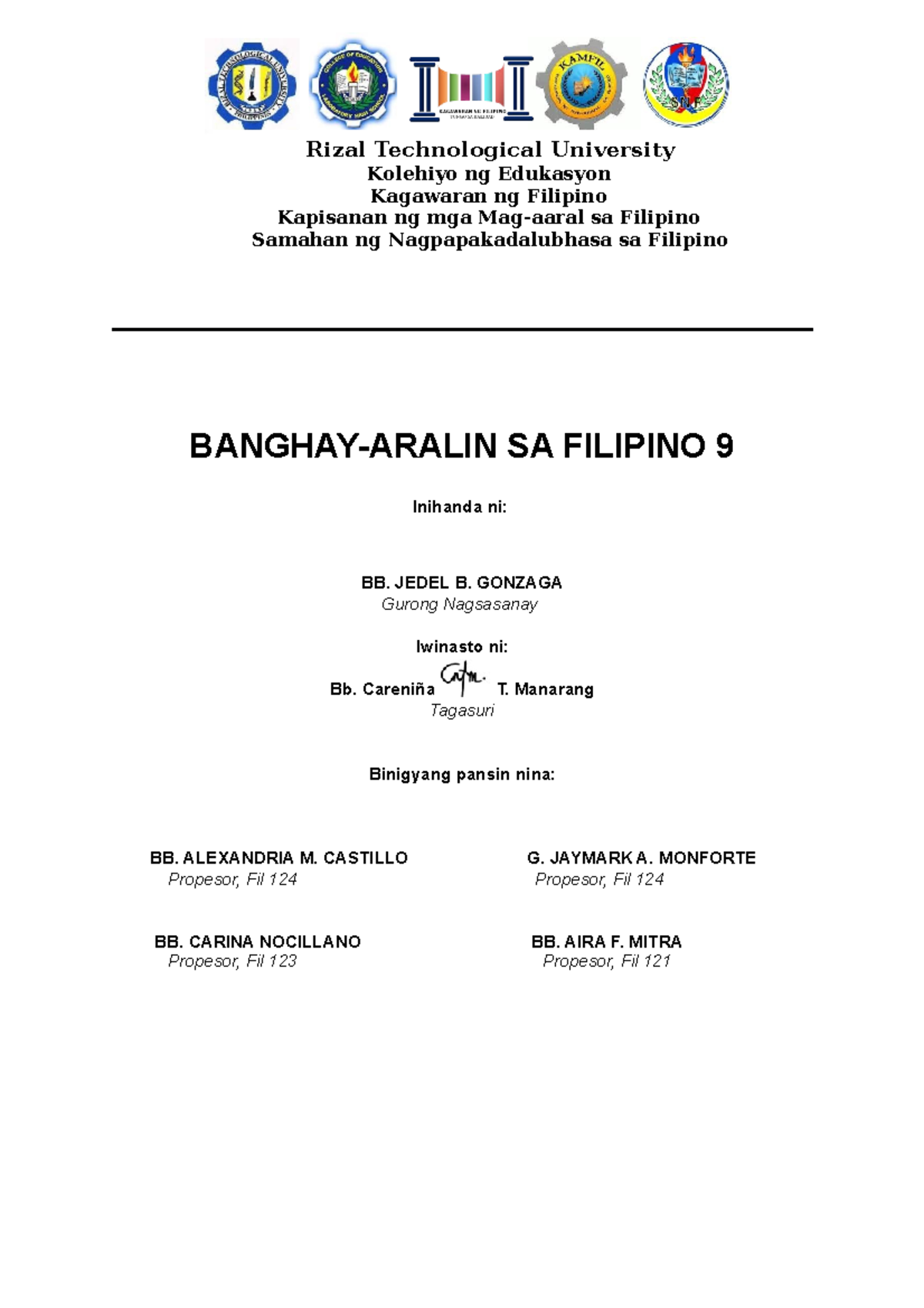 Gonzaga Banghay- Aralin-Signed-2 - BANGHAY-ARALIN SA FILIPINO 9 ...