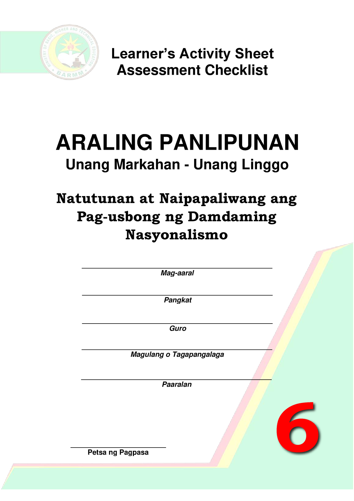 Araling Panlipunan Grade 6 Q1w1 Araling Panlipunan Learners Activity Sheet Assessment 1202