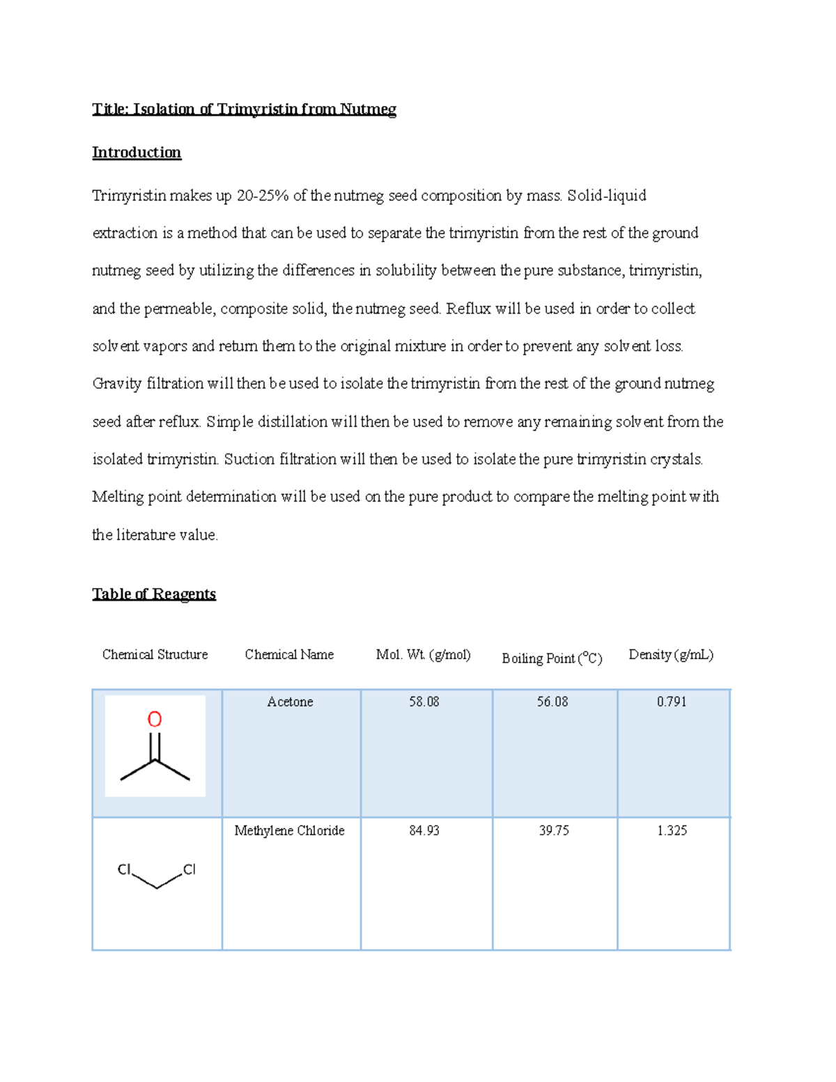 Ochem Lab 3 Lab 3 Title Isolation Of Trimyristin From Nutmeg Introduction Trimyristin Ochem Lab 3 Lab 3 Title Isolation Of Trimyristin From Nutmeg Introduction Trimyristin