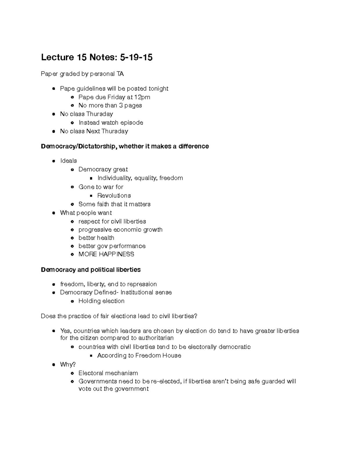 Pol Sci 50 - Lecture 15 - Lecture Notes - Lecture 15 Notes: 5-19- Paper ...