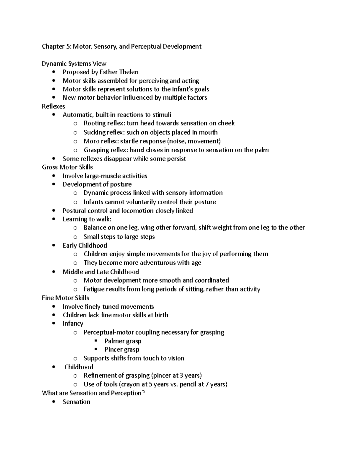 Chapter 5 - Lecture notes 7 - Chapter 5: Motor, Sensory, and Perceptual ...