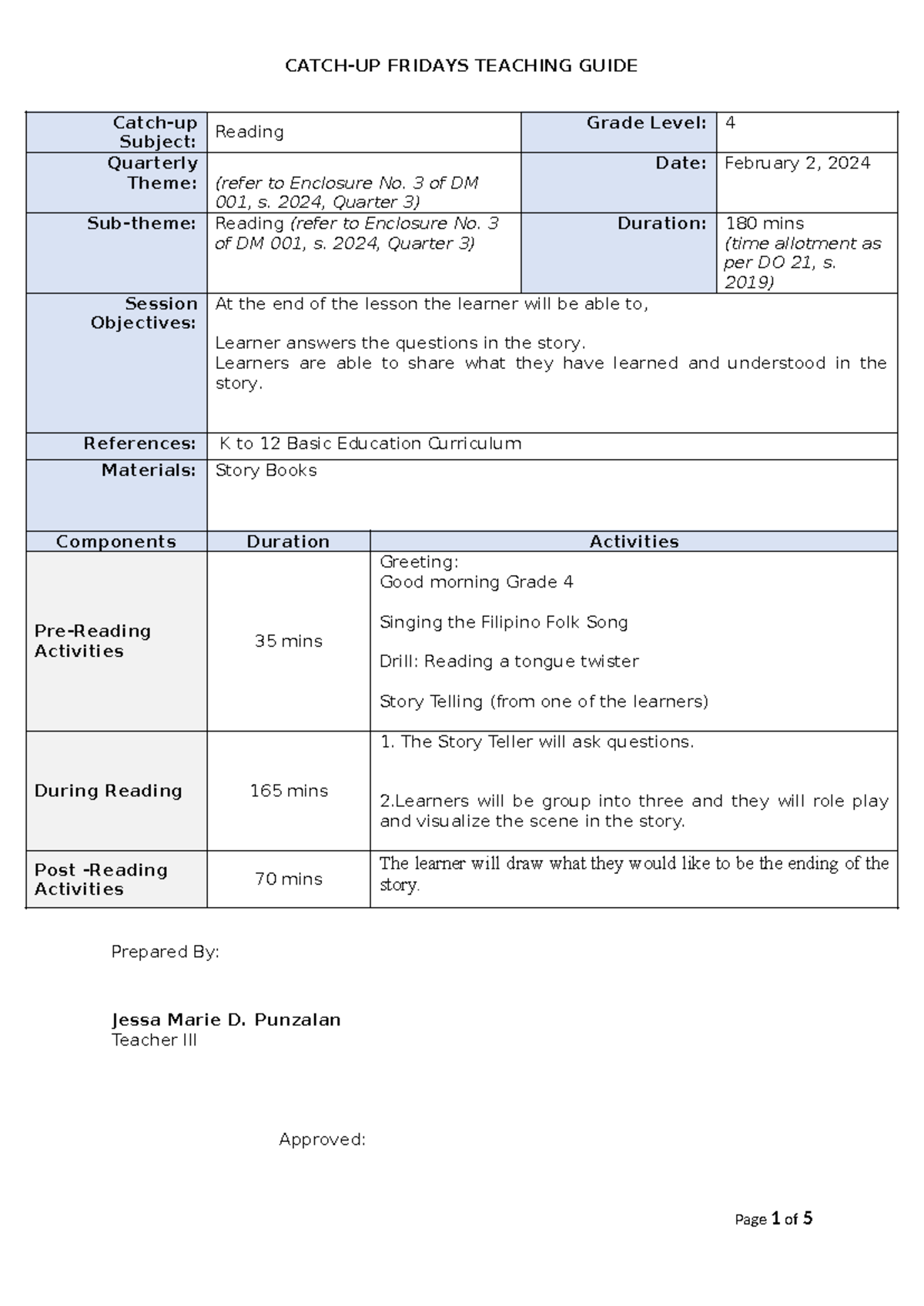 Catch up feb 2 - none - Catch-up Subject: Reading Grade Level: 4 ...