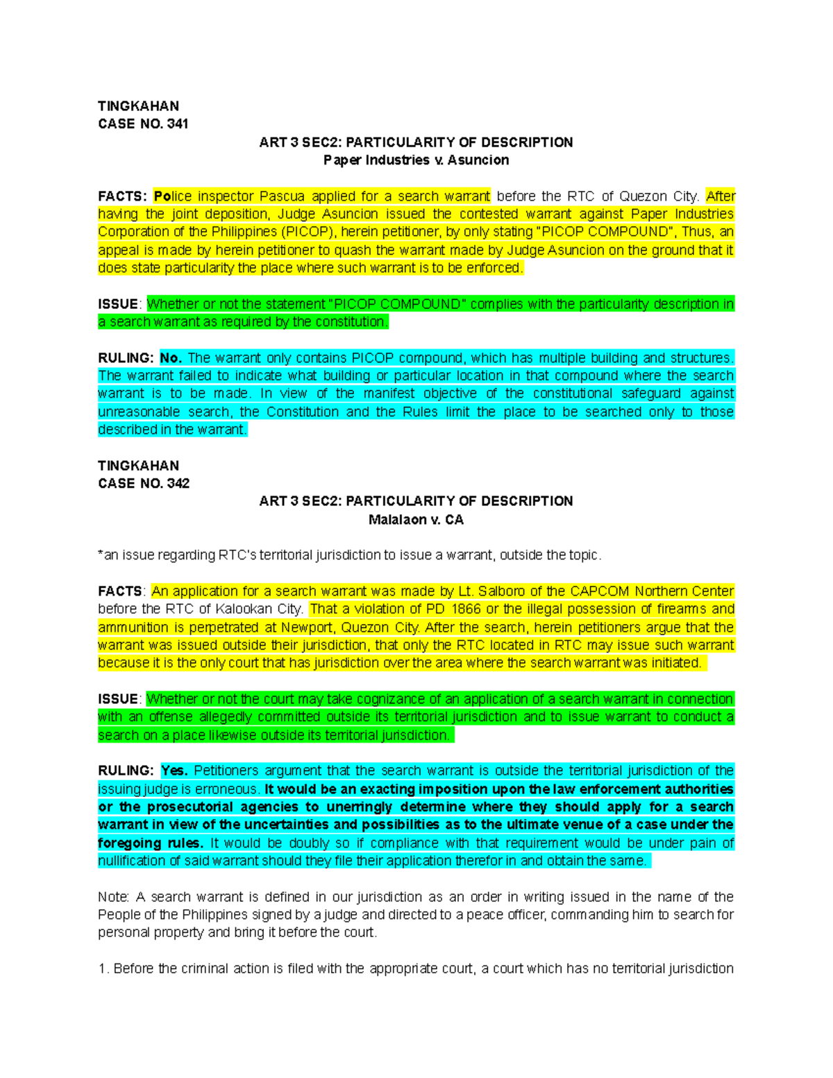 341-360 Tingkahan - Cases - TINGKAHAN CASE NO. 341 ART 3 SEC2 ...