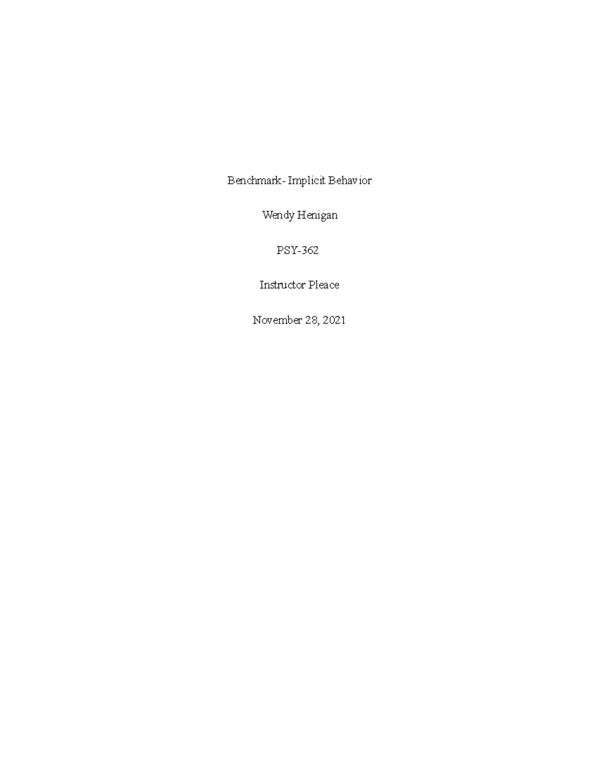 PSY-362 Benchmark Implicit Behavior - Benchmark- Implicit Behavior ...