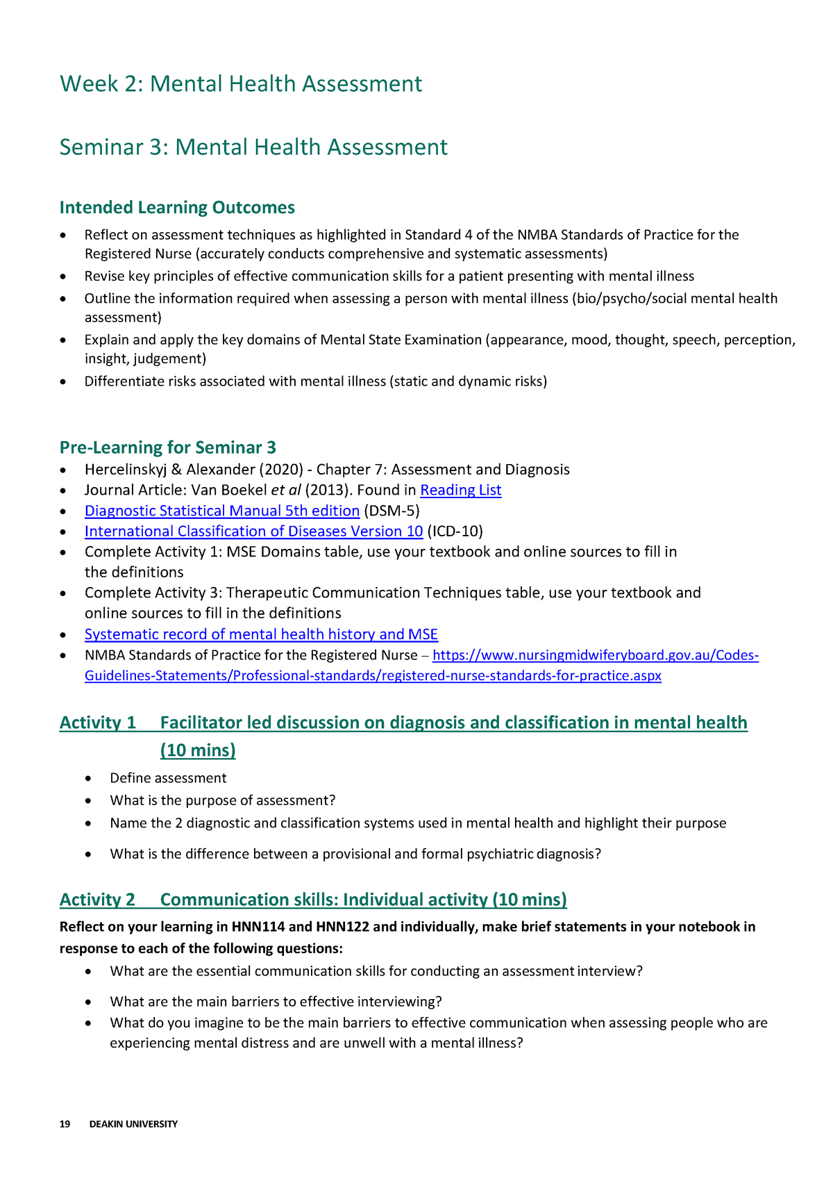 HNN222 - Student Seminar 3 - Week 2: Mental Health Assessment Seminar 3 ...