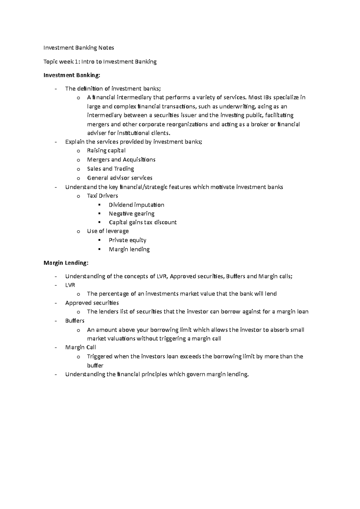 Investment Banking Notes (Repaired) - Investment Banking Notes Topic ...