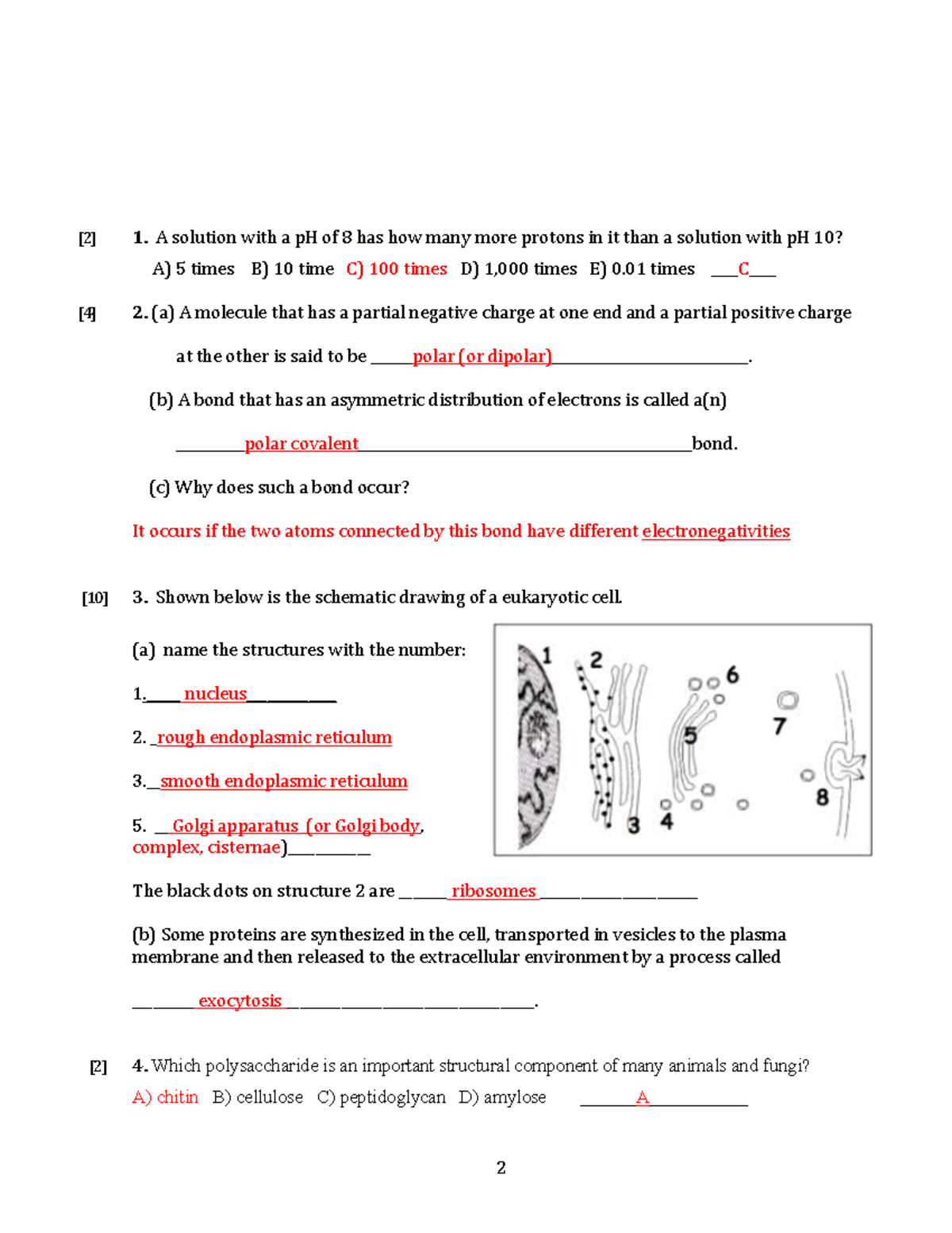 Answer Key BIOL 1115 Spring 2020 Midterm I - [2] 1. A solution with a ...