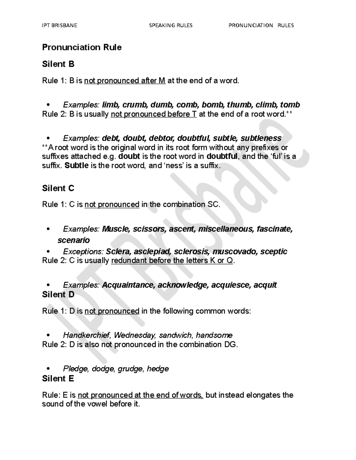 17 Silent Words Lecture Notes - Pronunciation Rule Silent B Rule 1: B ...