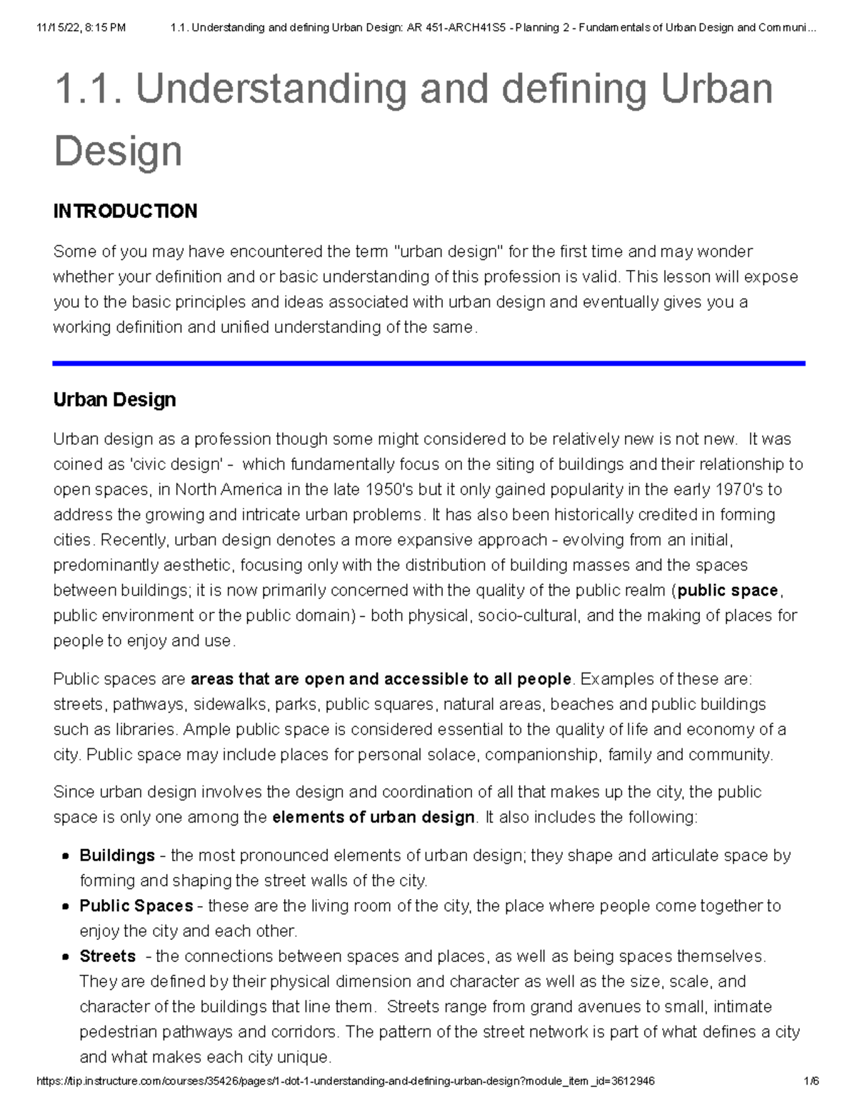 1.1. Understanding and defining Urban Design AR 451ARCH41S5 Planning