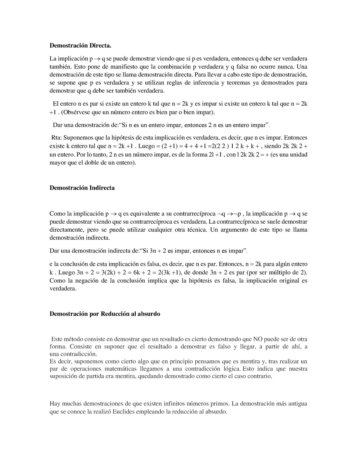 Demostraciones Demosraciones Demostración Directa La Implicación P → Q Se Puede Demostrar