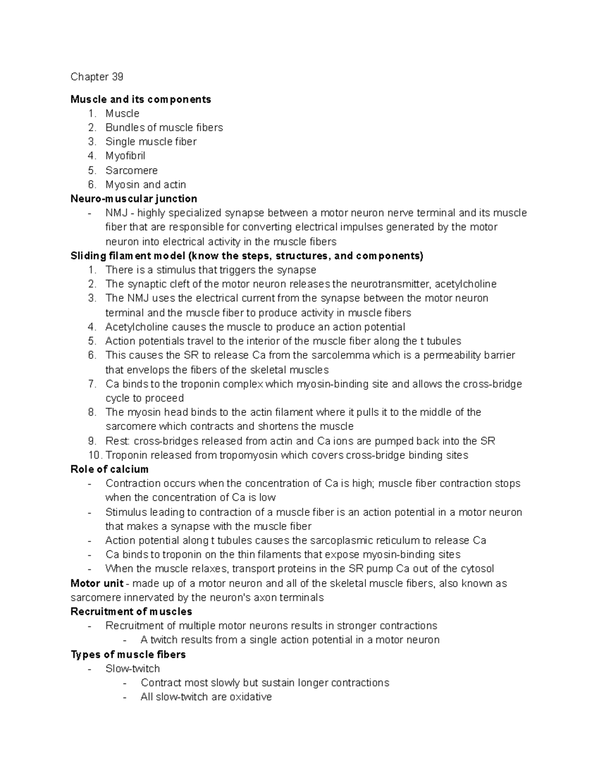 Bio Exam Study Guide Chapter Muscle And Its Components Muscle Bundles Of