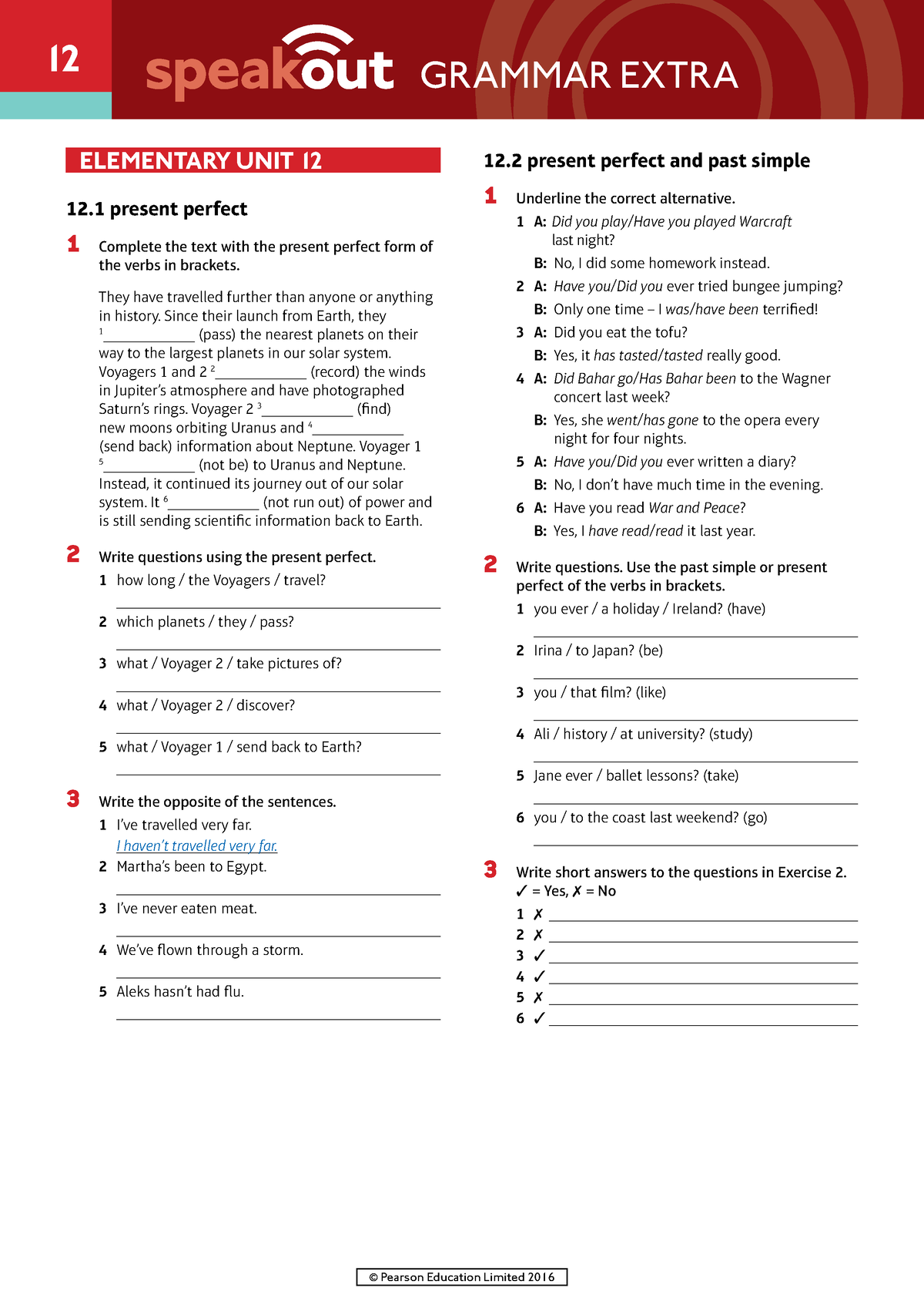 Speakout Grammar Extra Elementary Unit 12 - 1 © Pearson Education ...