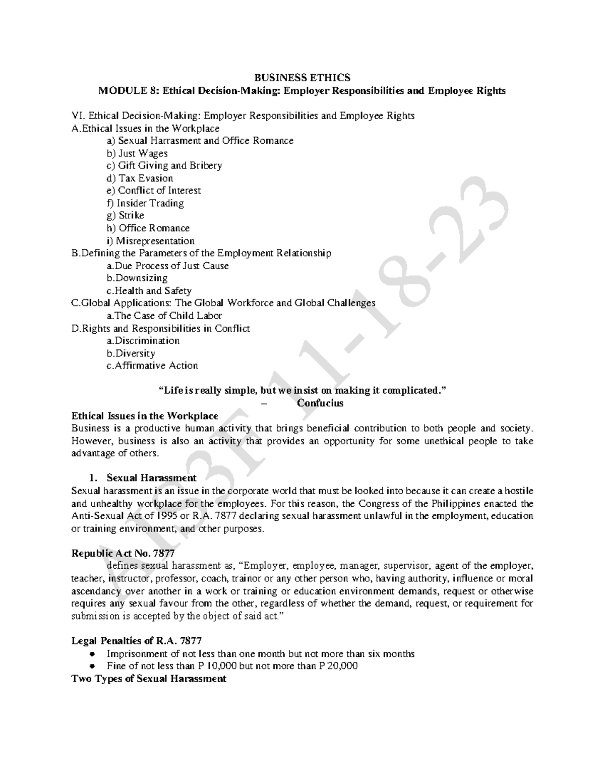 Module 8 - NOTES 8 - BUSINESS ETHICS MODULE 8: Ethical Decision-Making ...