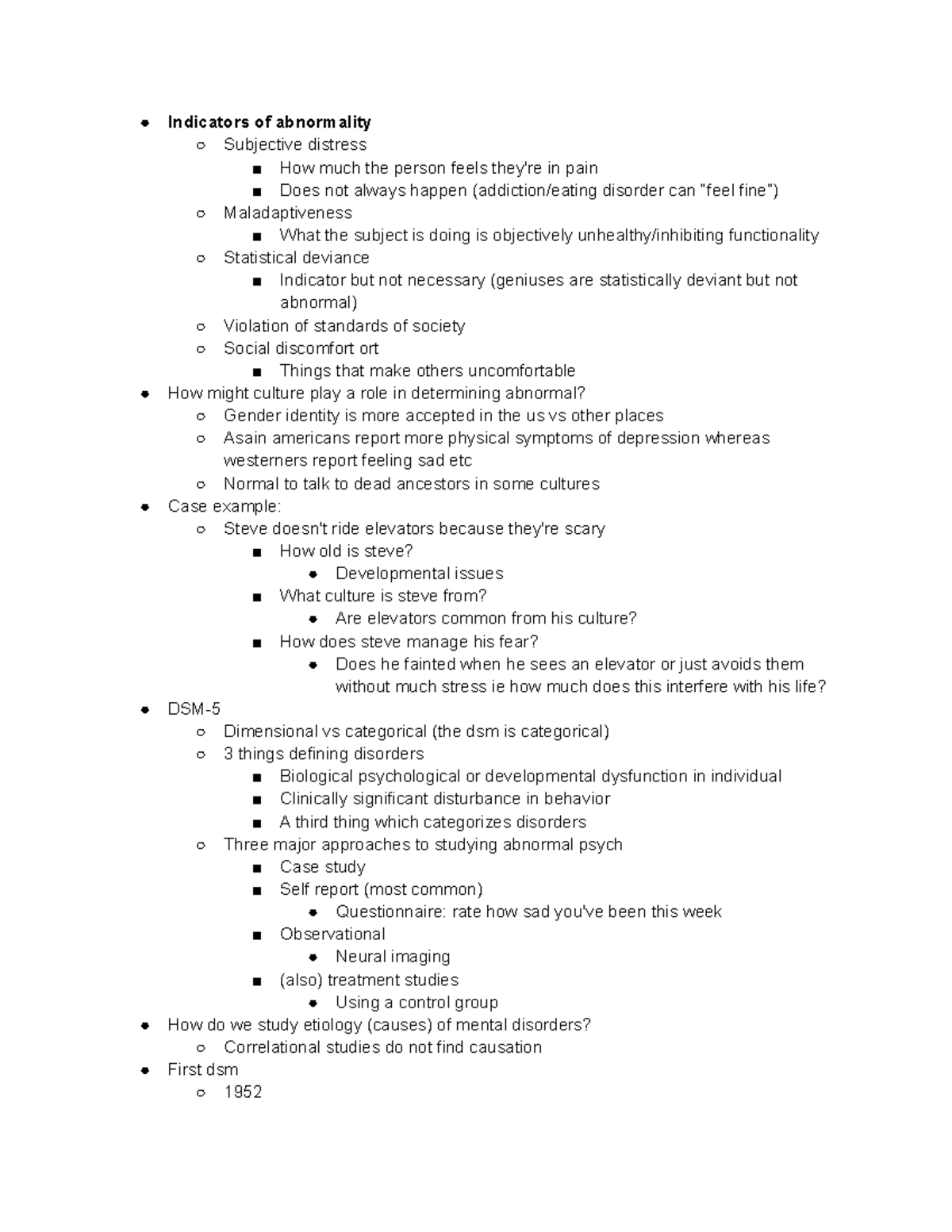 Abnormal psych lecture notes Indicators of abnormality Subjective
