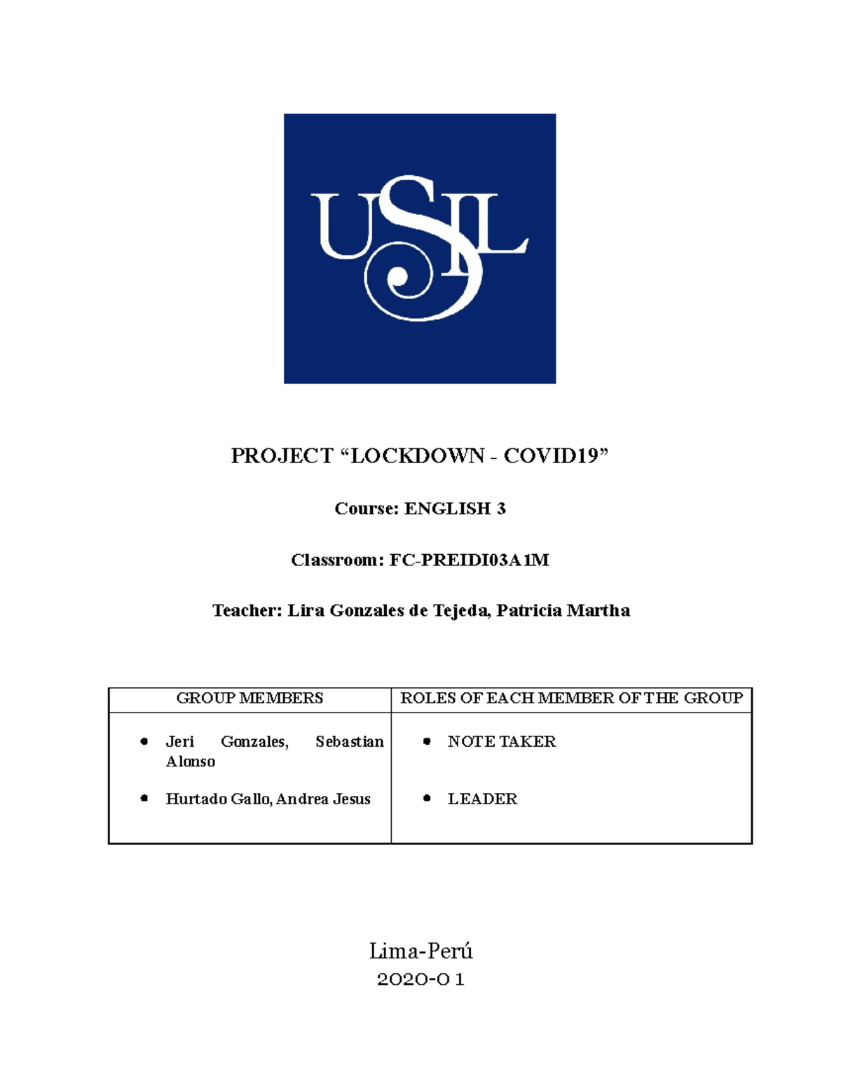 Proyect Lockdown Covid 19 ( Writing) profe norma Inglés 4 USIL