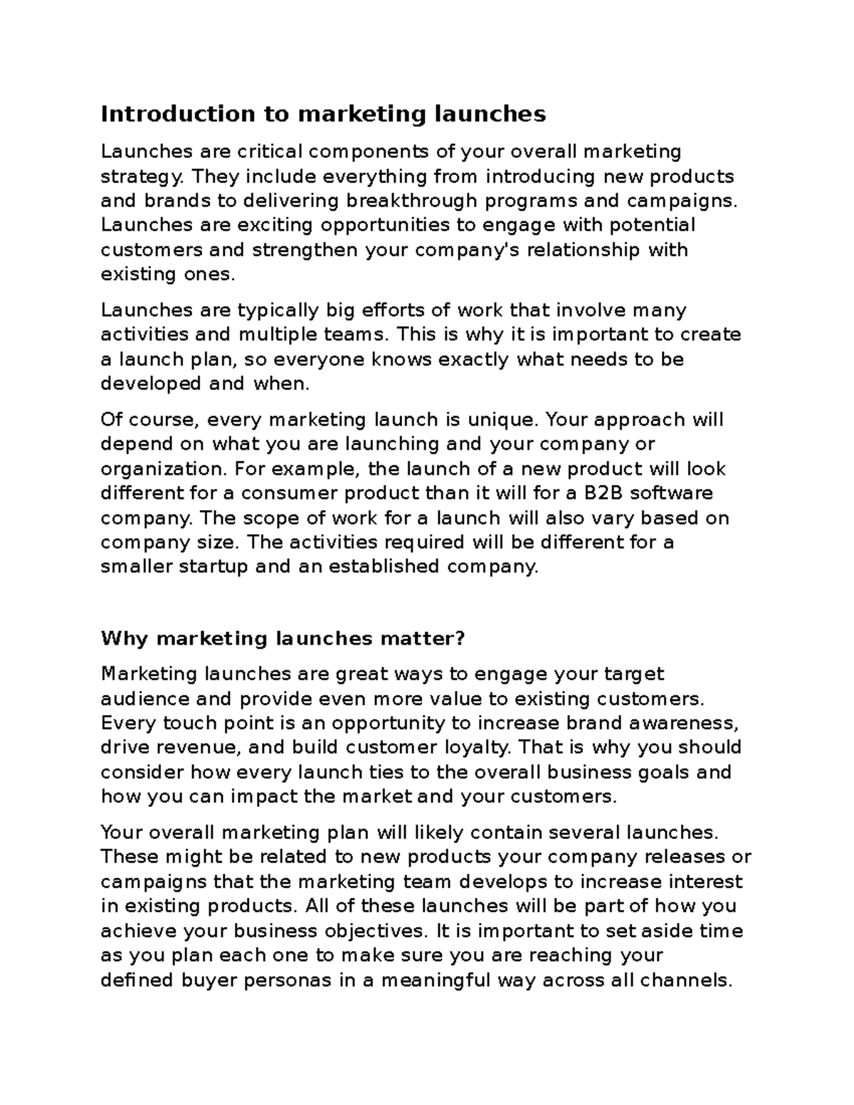 Introduction to marketing launch - Introduction to marketing launches ...