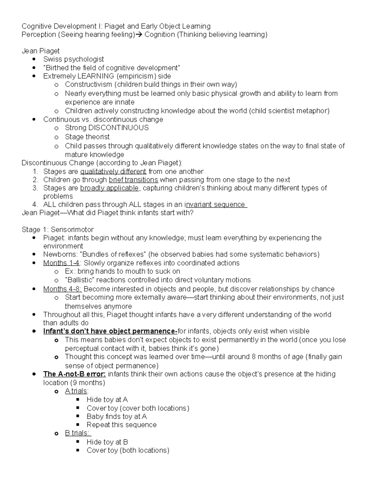 2015 0928 - Lecture notes - Cognitive Development I: Piaget and Early ...