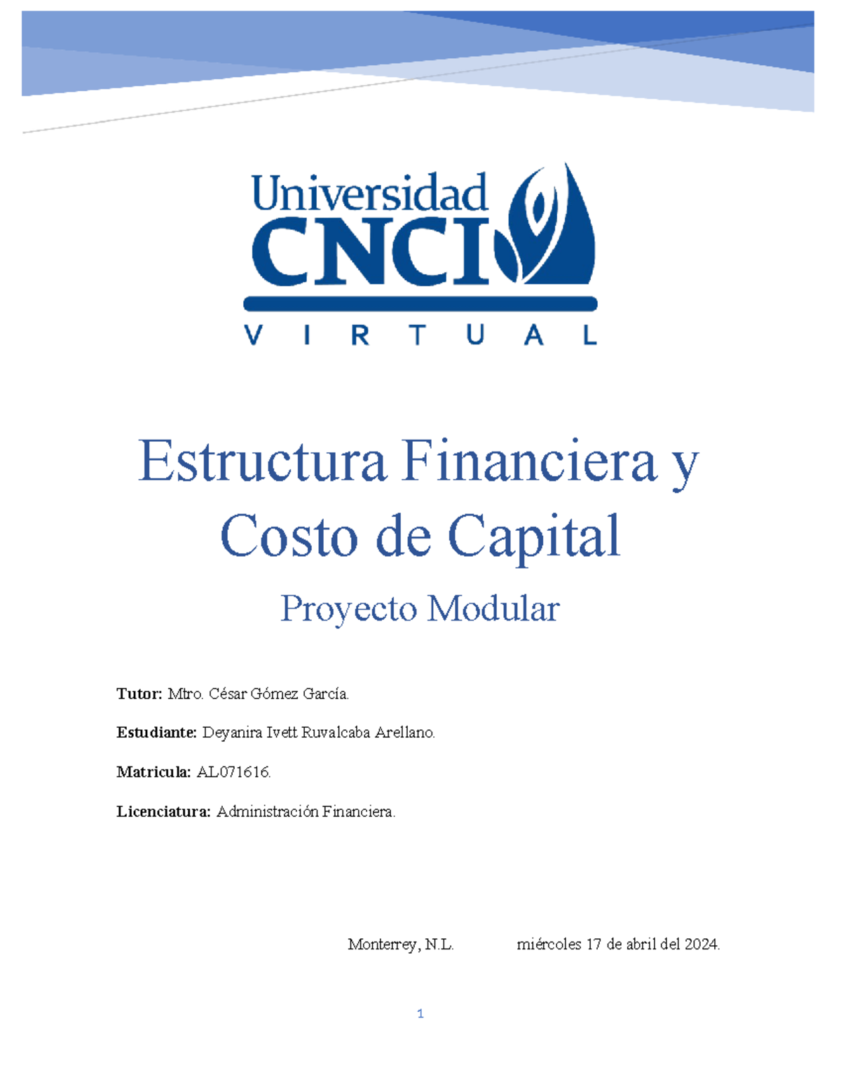 Proyecto Modular M4 Estructura Financiera Y Costo De Cpaital Fln A