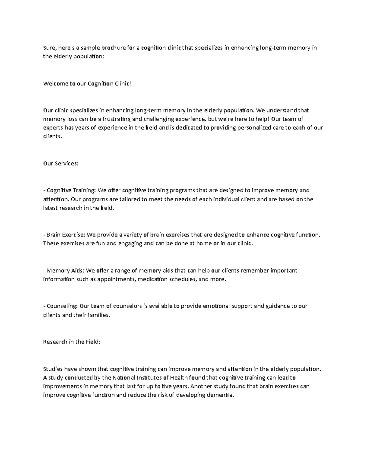 Clinic - Sure, here's a sample brochure for a cognition clinic that ...