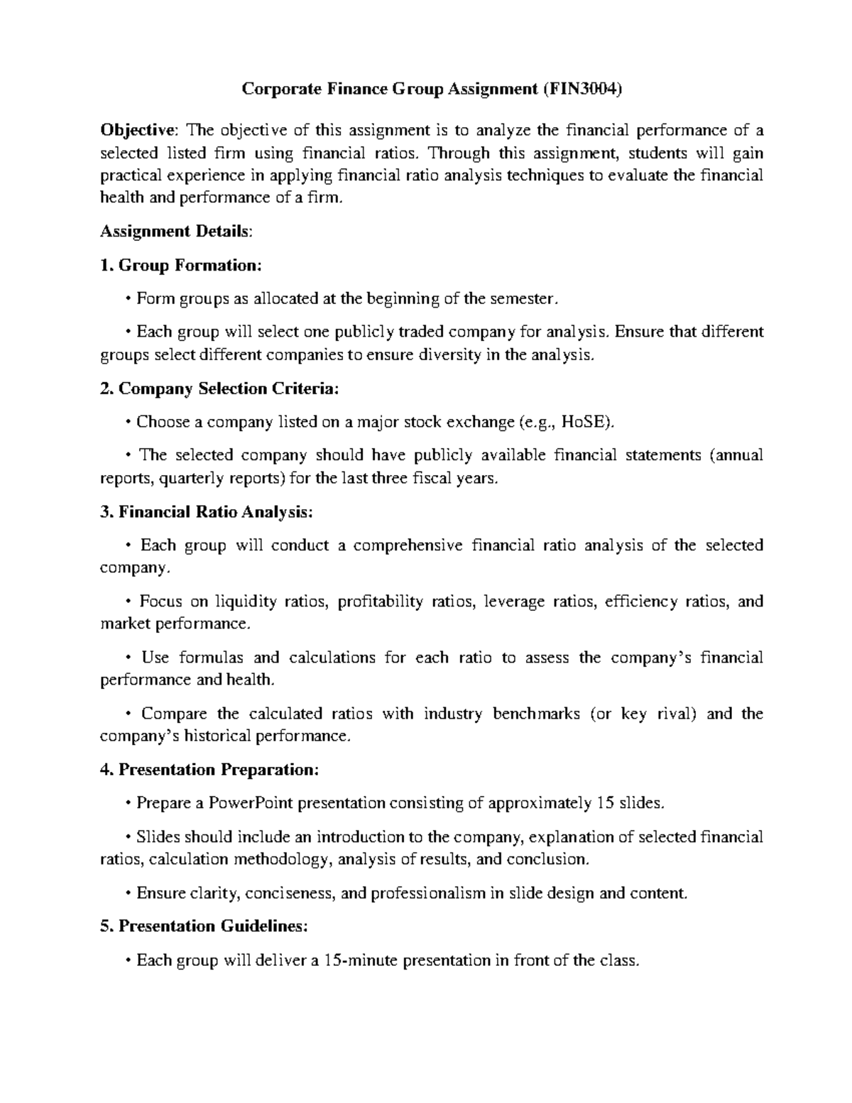 Assignment-2024 - Bài tập nhóm - Corporate Finance Group Assignment ...