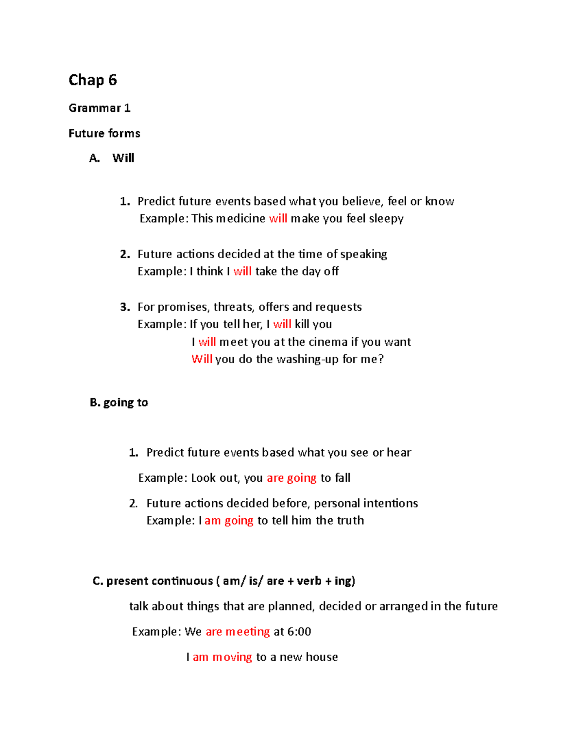 106 chap 6- grammar 1 - DXFCGH - Chap 6 Grammar 1 Future forms A. Will ...