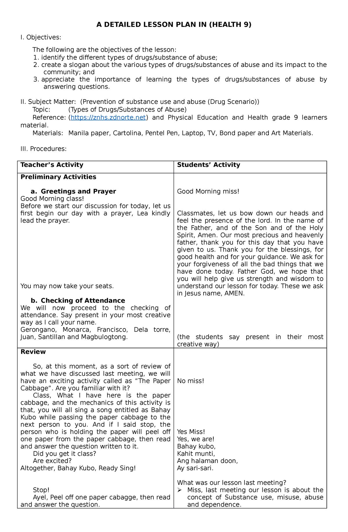 Detailed Lesson-PLAN IN Health 9 - A DETAILED LESSON PLAN IN (HEALTH 9 ...