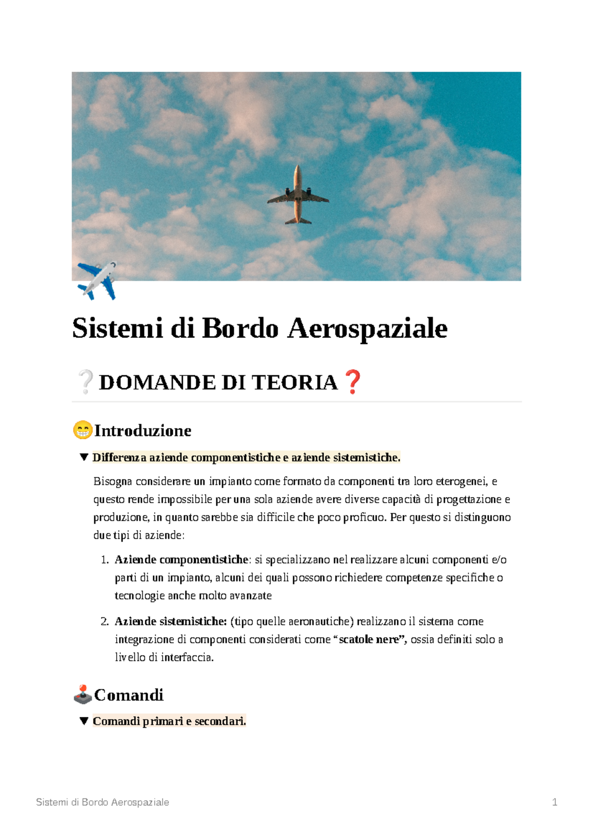 Sistemi di Bordo Aerospaziale domande conrisp Sistemi di Bordo