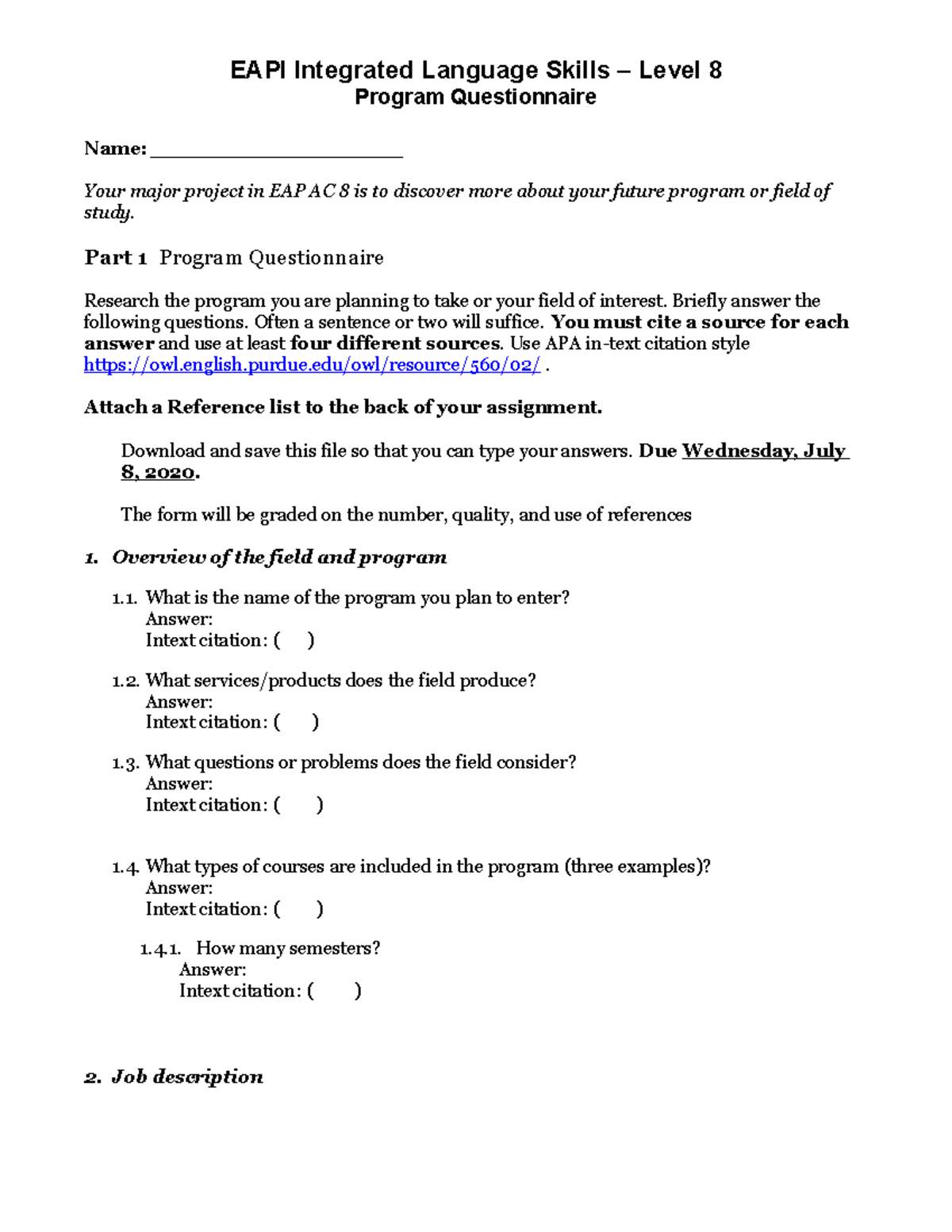 Part 1 Program Description Questionnaire - EAPI Integrated Language ...