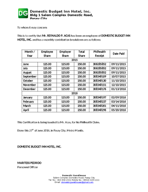 Certification-SSS Non Advancement of Maternity Benefit-Marlyn Pomida ...