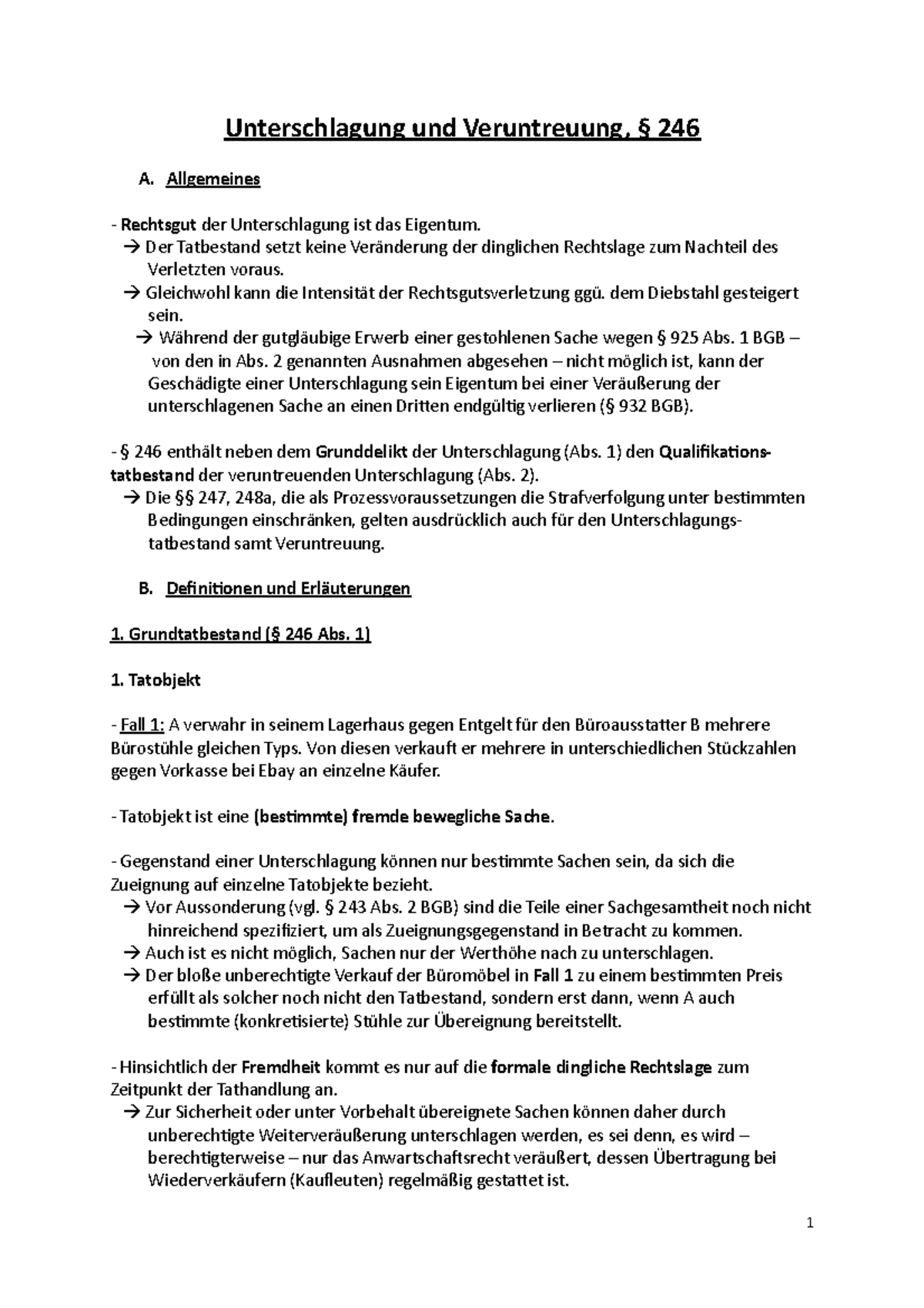 Unterschlagung, § 246 - Unterschlagung und Veruntreuung, § 246 A ...