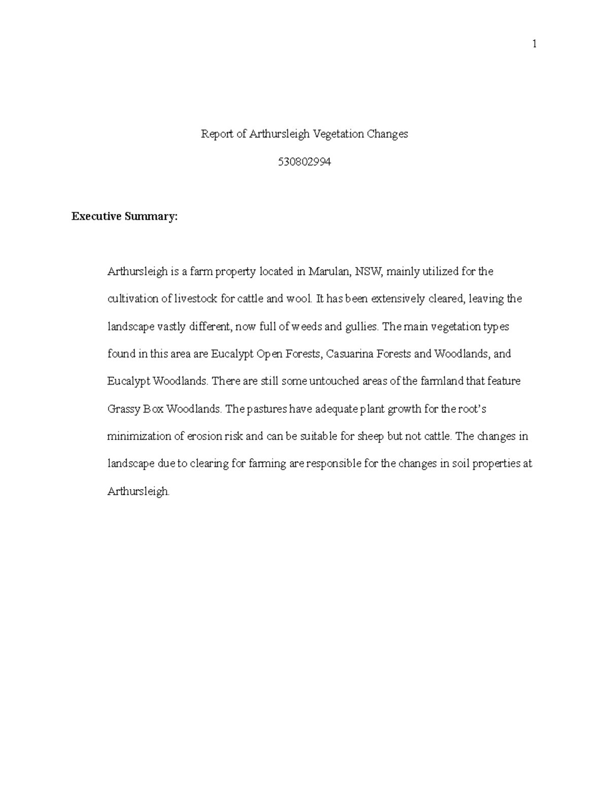 Arthursleigh Fieldtrip Report - Report of Arthursleigh Vegetation ...