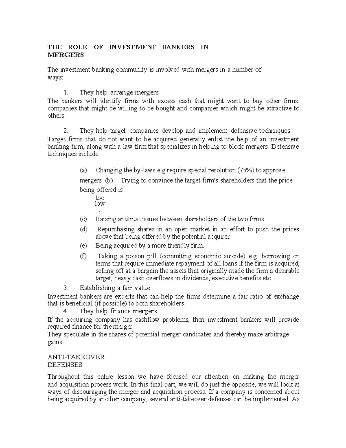 THE ROLE OF Investment Bankers IN Mergers - THE ROLE OF INVESTMENT ...
