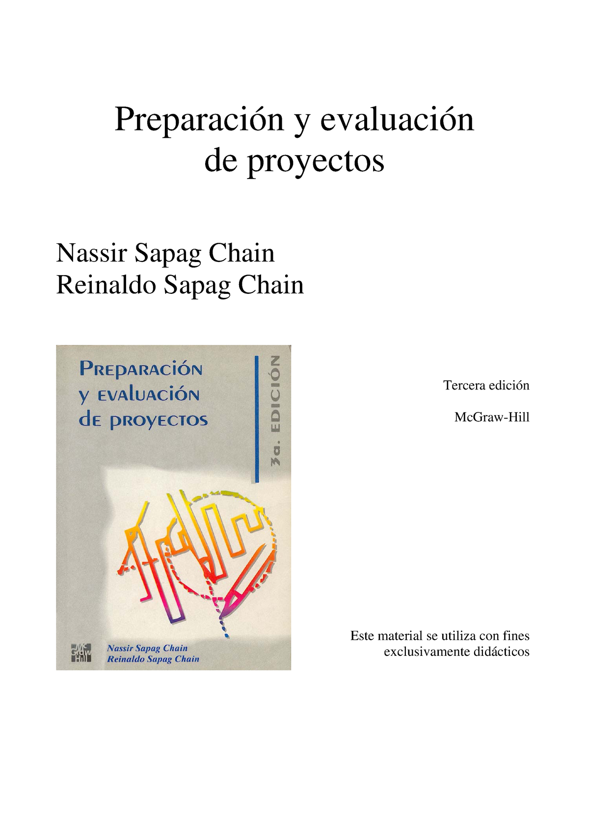 Sapag Chain 2 Unidad 1adm 1 Preparación Y Evaluación De Proyectos Nassir Sapag Chain Reinaldo 9091