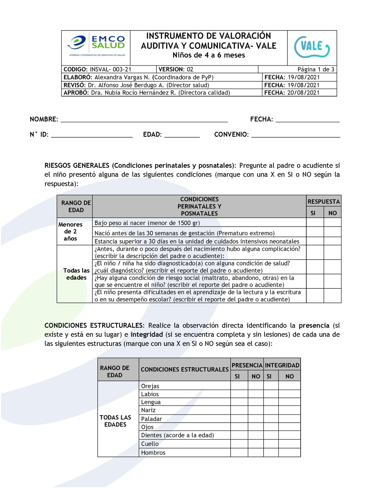 Insval-003-21 Instrumento VALE 4 A 6 Meses - INSTRUMENTO DE VALORACI”N ...