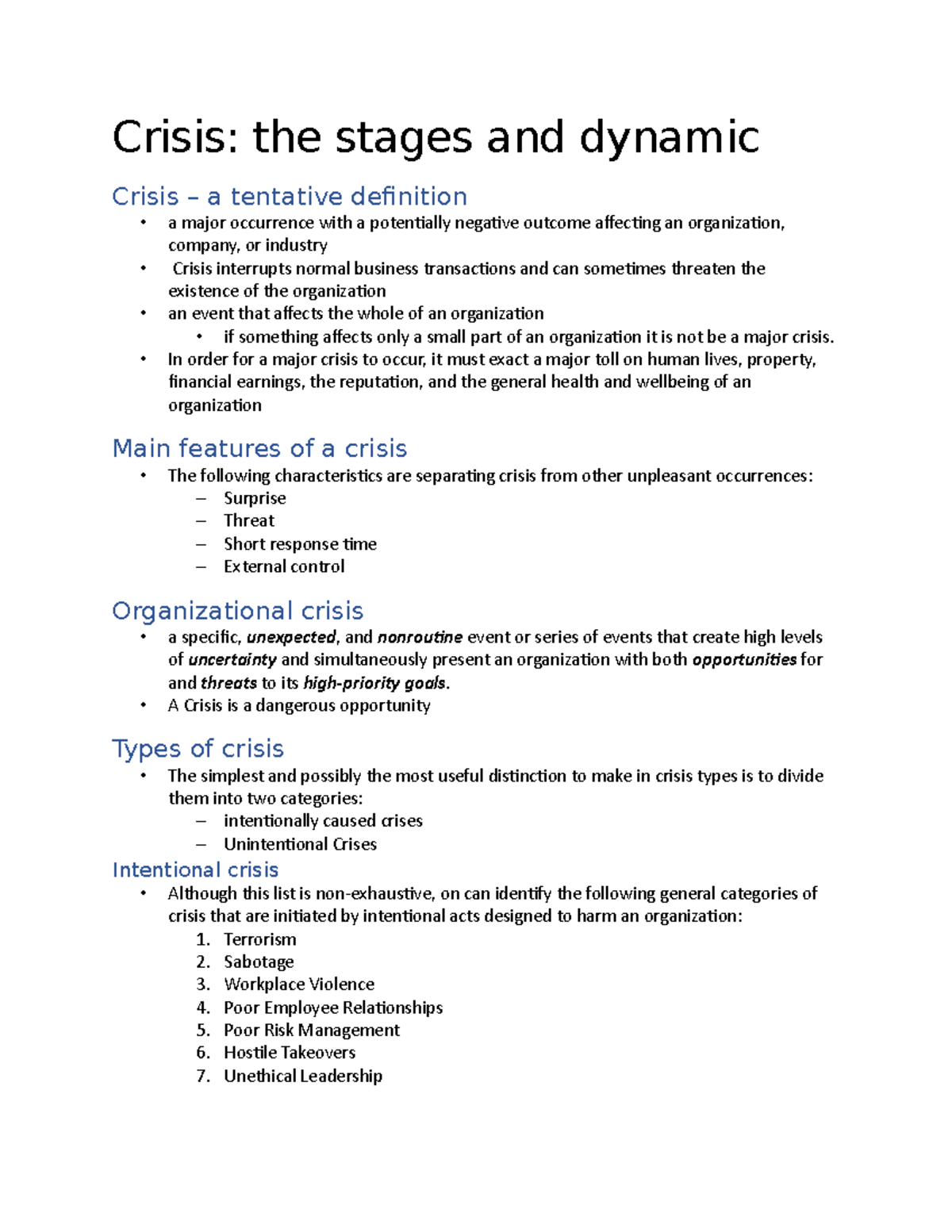 Crisis- the stages and dynamic - Crisis: the stages and dynamic Crisis ...