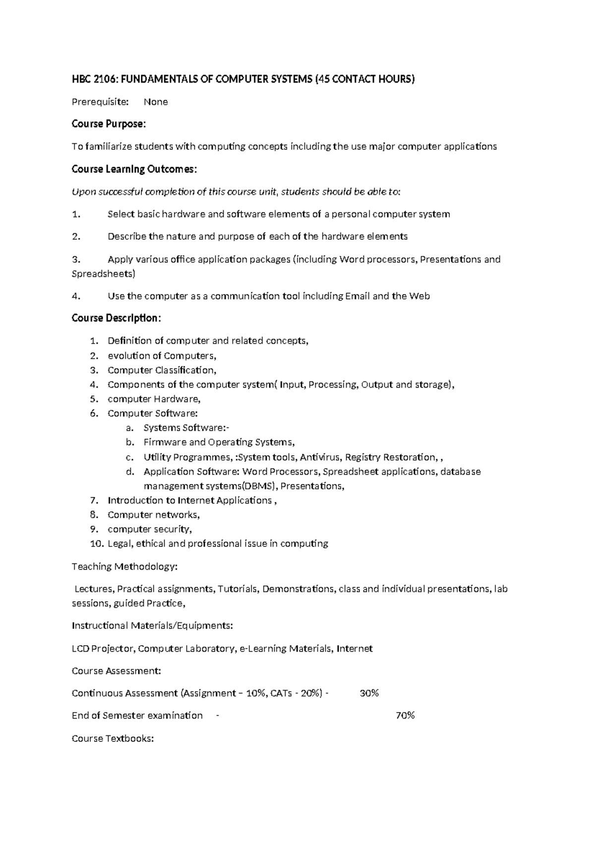 Fundamentals of Comp Sys BSc Info Sys HBC 2106 - business information ...
