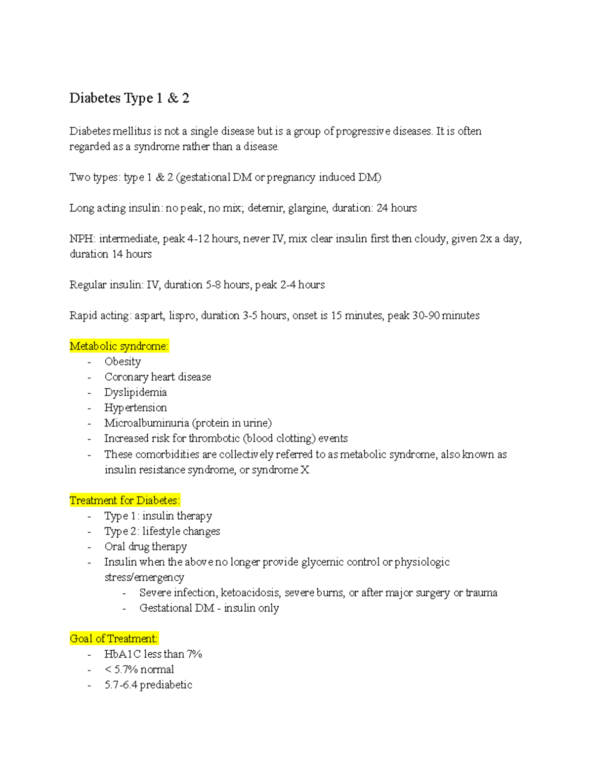 Pharm Exam 3 - lecture notes - Diabetes Type 1 & 2 Diabetes mellitus is ...