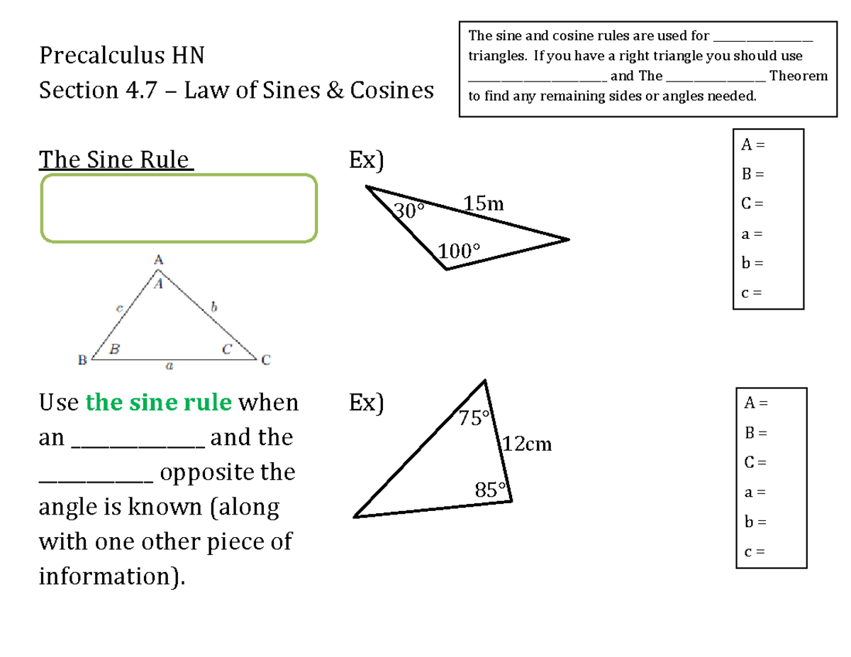 Unit+4,+Day+8,+Section+4 - Precalculus HN Section 4 – Law of Sines ...