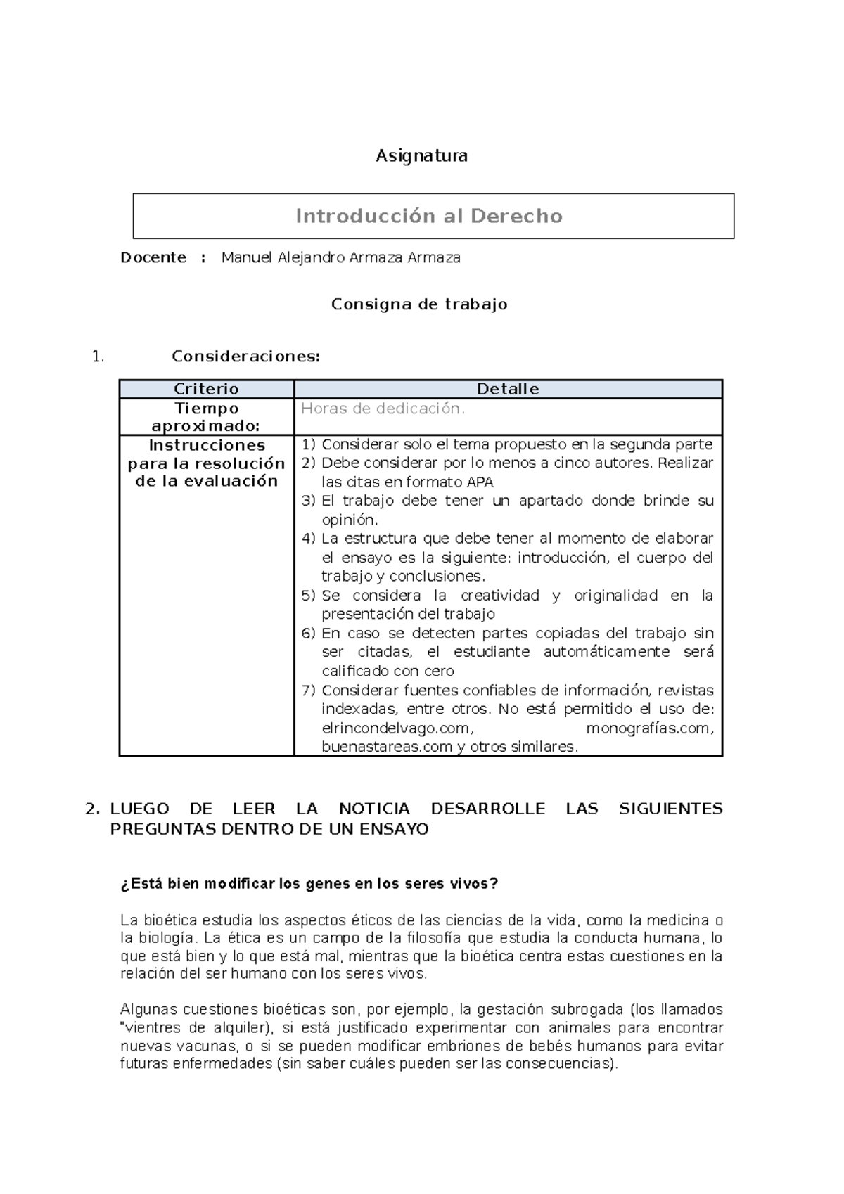 Examen Final Introducción Al Derecho - Asignatura Docente : Manuel ...