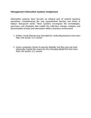 MIS assignment - Management Information Systems - American University ...