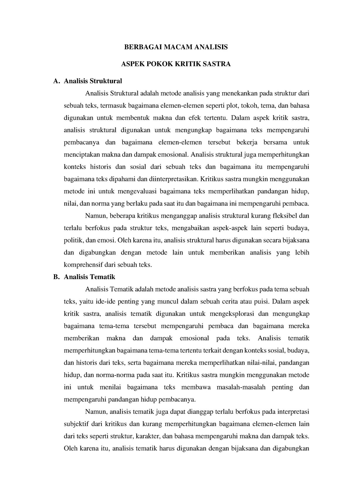 Berbagai Macam Analisis Aspek Kritik Sastra - BERBAGAI MACAM ANALISIS ...