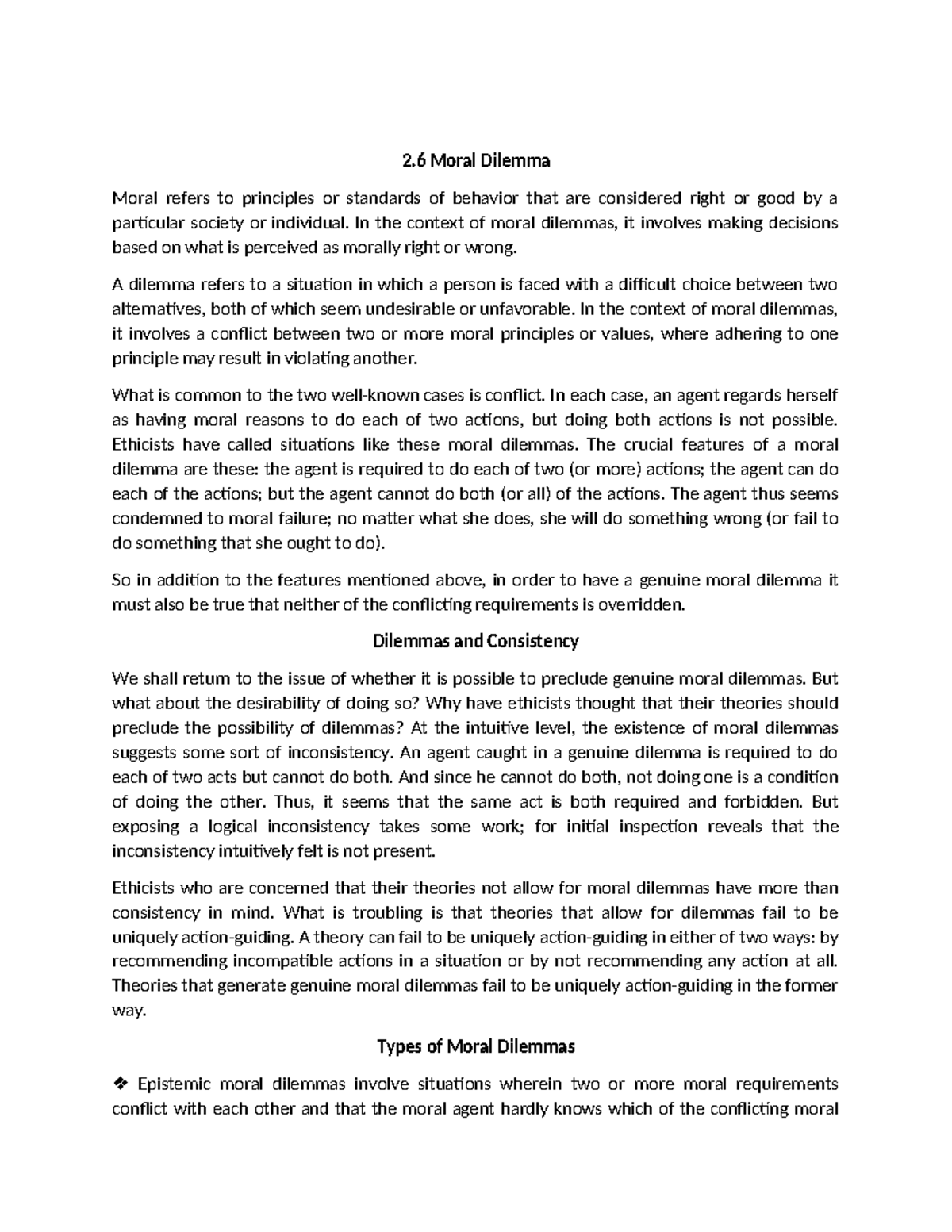 Moral Dilemma 2 Moral Dilemma Moral refers to principles or standards(03)