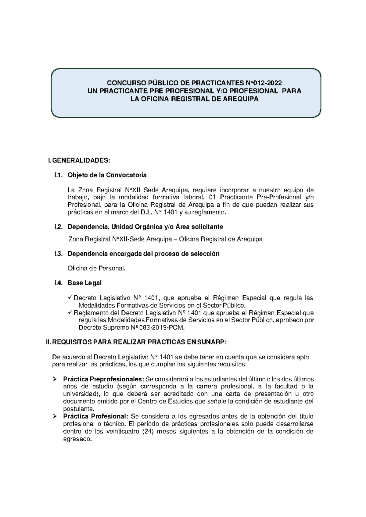 1. Bases - Apuntes - I. GENERALIDADES: I. Objeto De La Convocatoria La ...