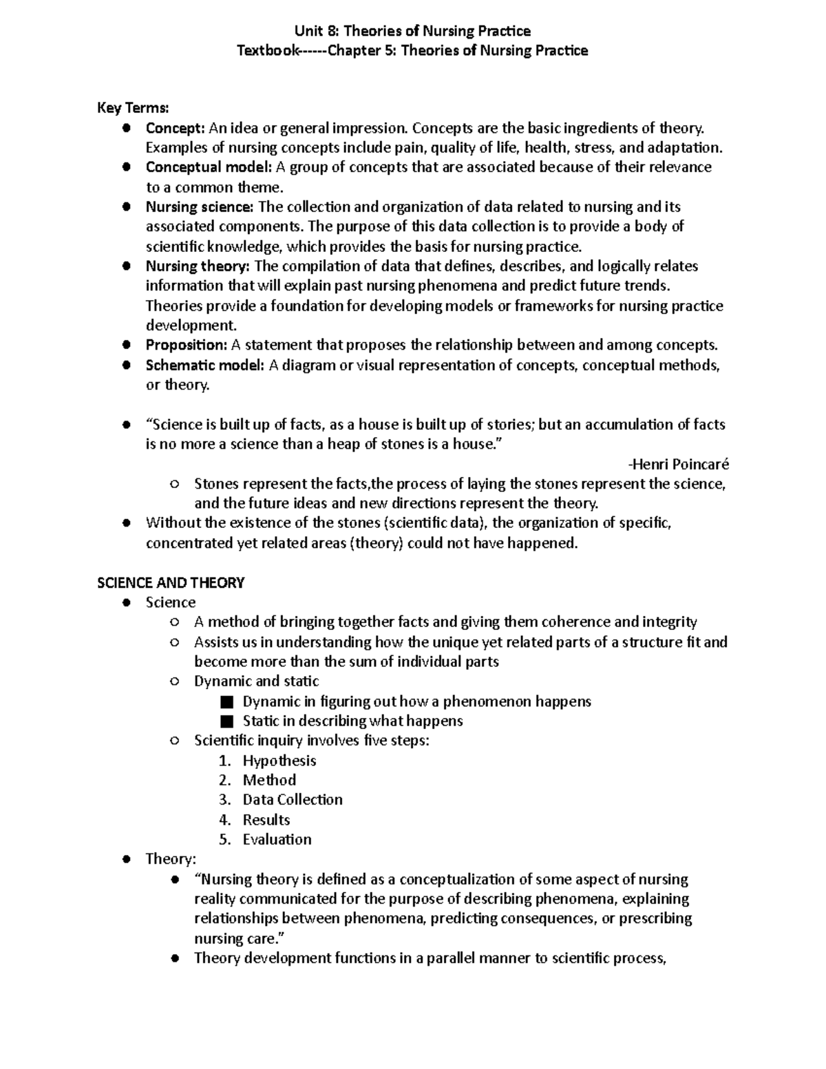 Unit 8 Theories of Nursing Practice - Concepts are the basic ...