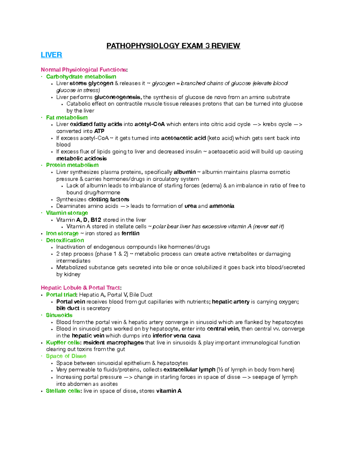 Pathophys Exam 3 study guide - PATHOPHYSIOLOGY EXAM 3 REVIEW LIVER ...