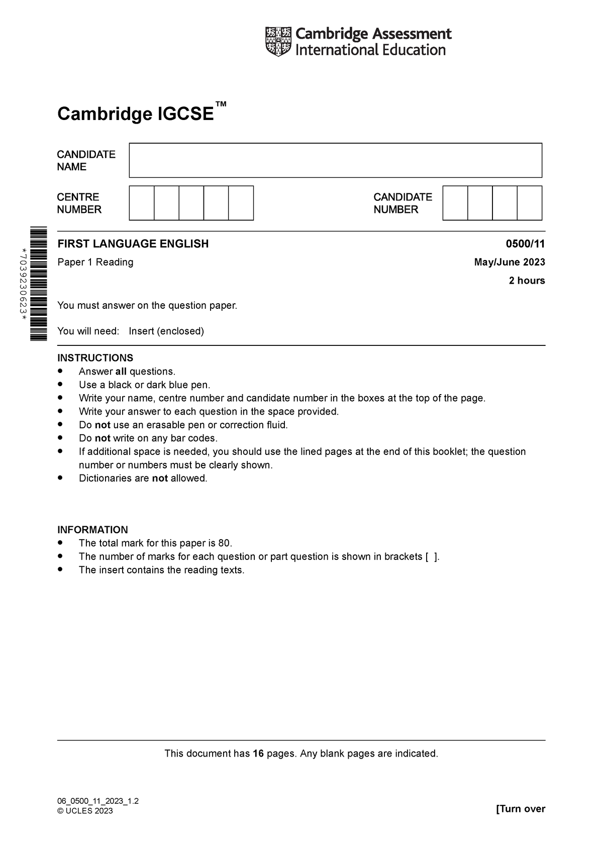 11 June 2023 English - IGCSE Cambridge - Cambridge IGCSE ™ FIRST ...